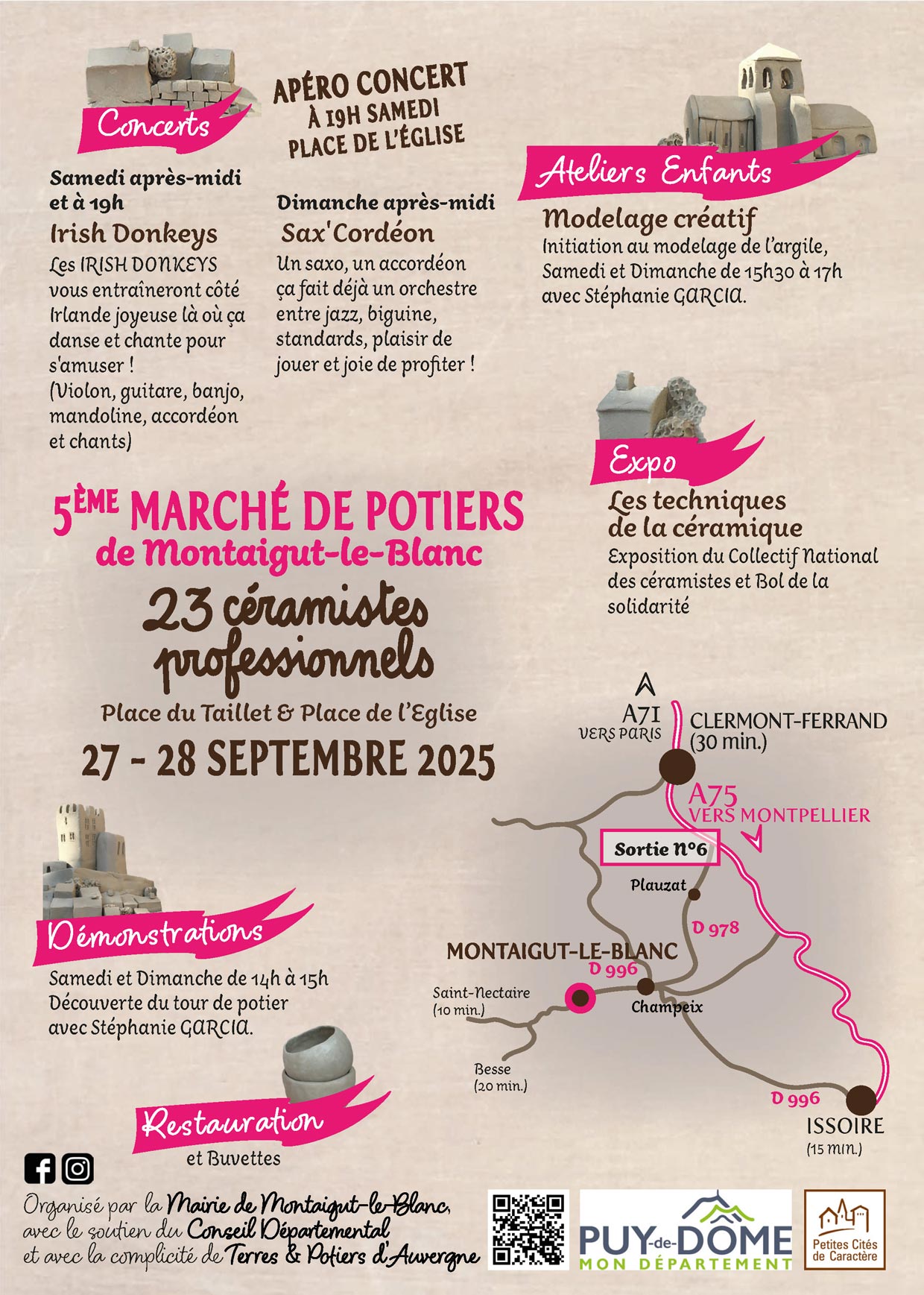 flyA5Verso25opWeb Programme 5eme marché de potiers de Montaigut-le-Blanc 27 et 28 septembre 2025